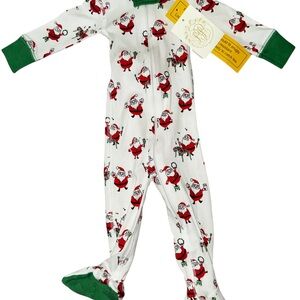 The Beaufort Bonnet Company Santa Print Footie with Green Accents